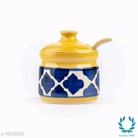 Pickle Jar| Achar Barni with Lid Spoon and Tray - Yellow